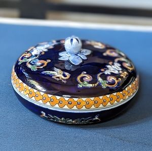 Gien France Hand Painted Porcelain Phoenix Covered Candy Dish